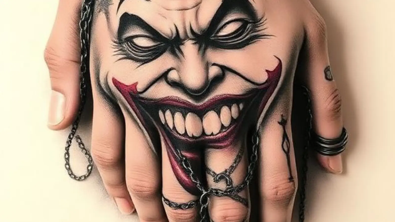 joker mouth hand tattoo