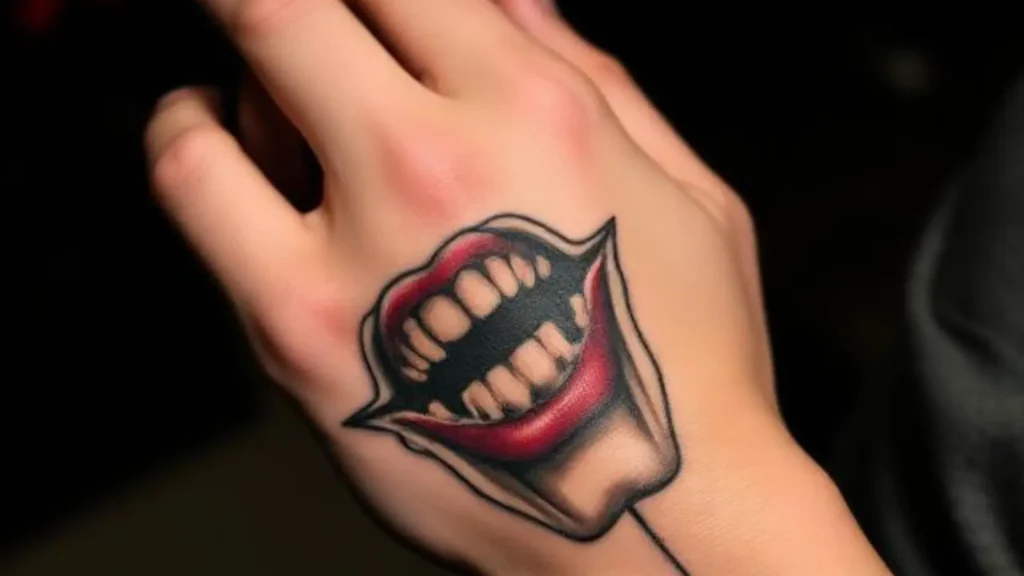 joker mouth hand tattoo