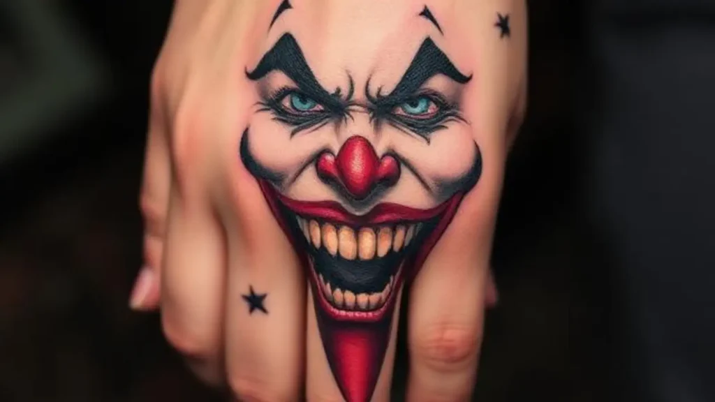 joker mouth hand tattoo
