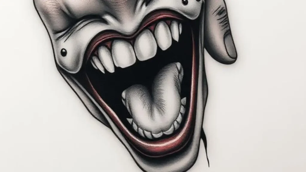 joker mouth hand tattoo